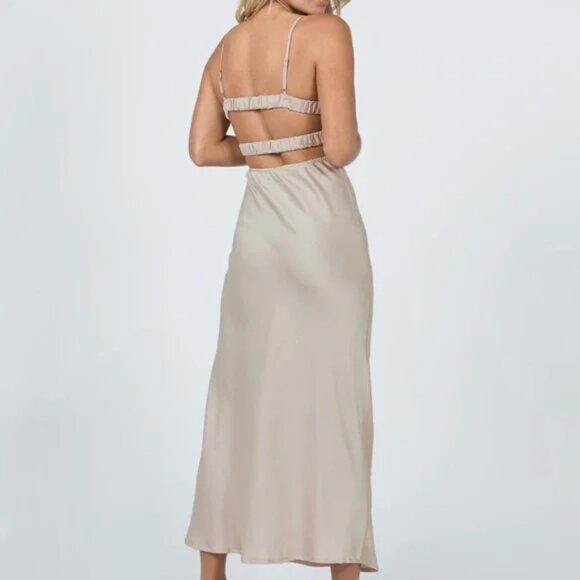 Princess Polly Lillie Midi Dress Beige sz 10 Prom Formal Wedding Guest Dress - Picture 2 of 12